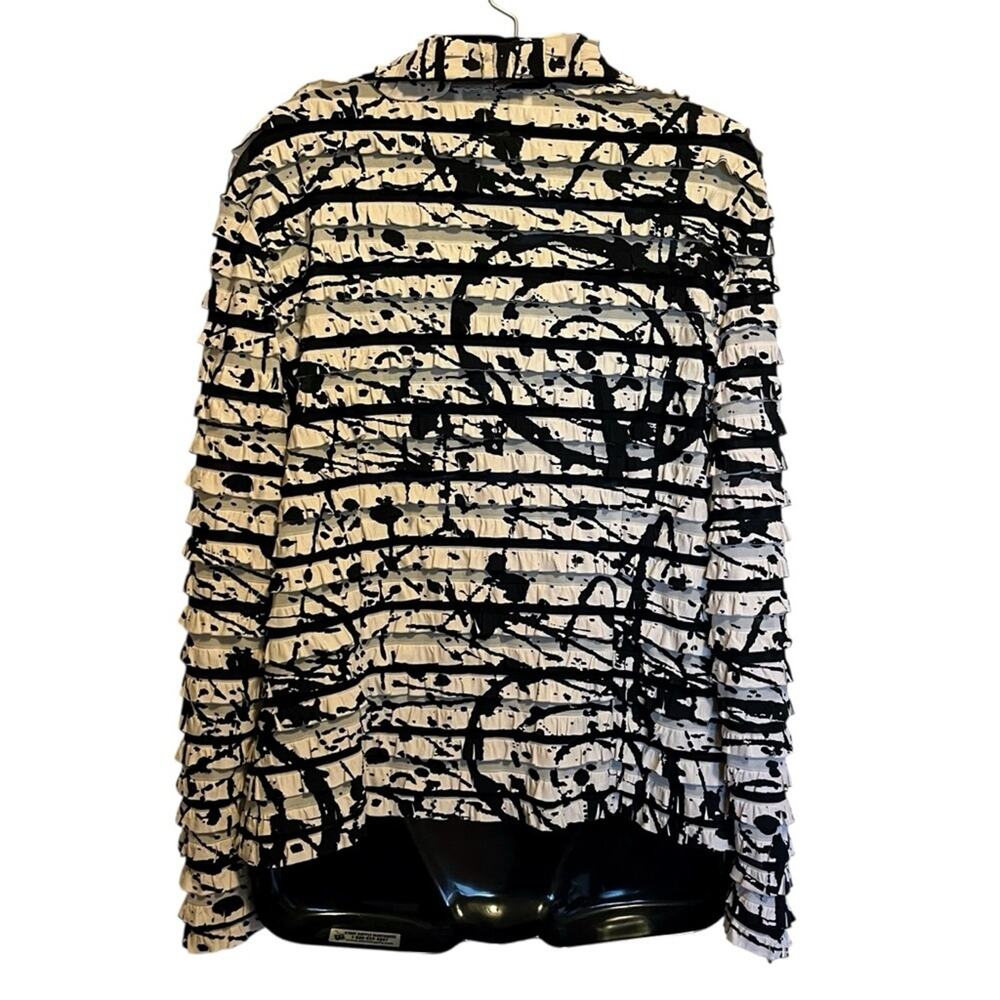 Joseph Ribkoff Jacket 14 Abstract Paint Print Ruffle Textured Zip Art to Wear - Picture 9 of 15